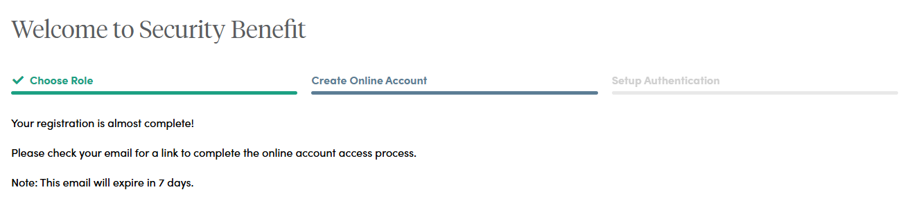 Screenshot of registration process